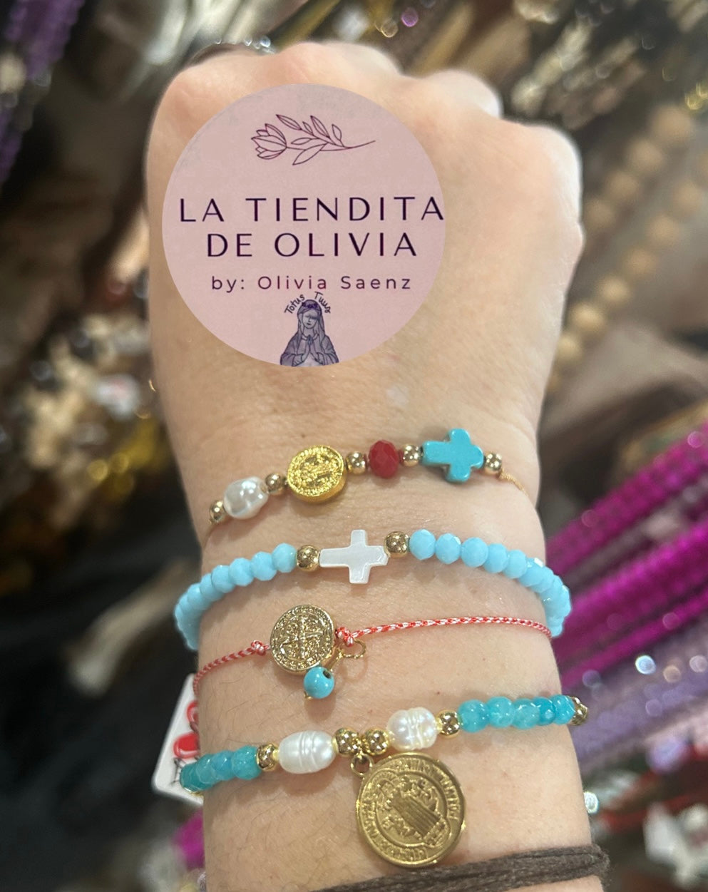 Saint Benedict Red & Turquoise Bracelet Adjustable