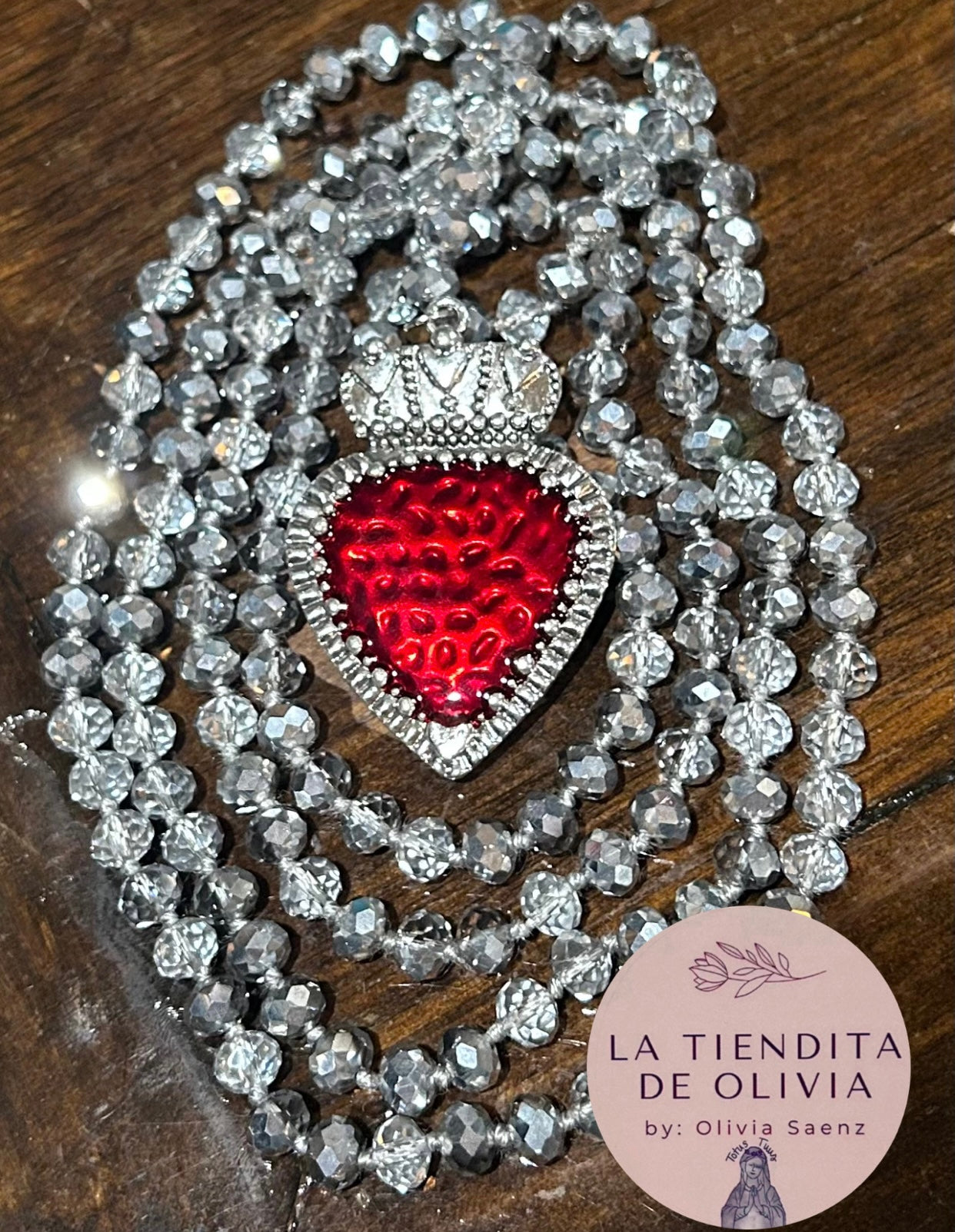 Sagrado Corazón Crystal Necklace Silver