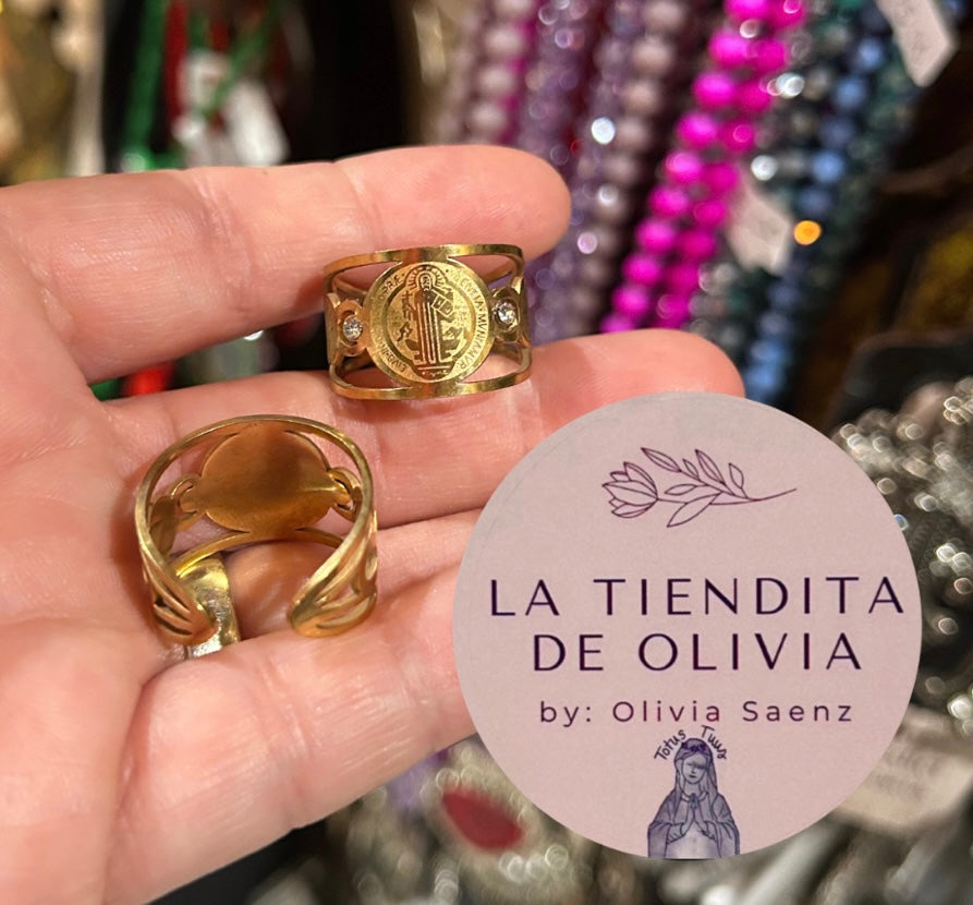 Gold Saint Benedict Ring Adjustable - Adjustable