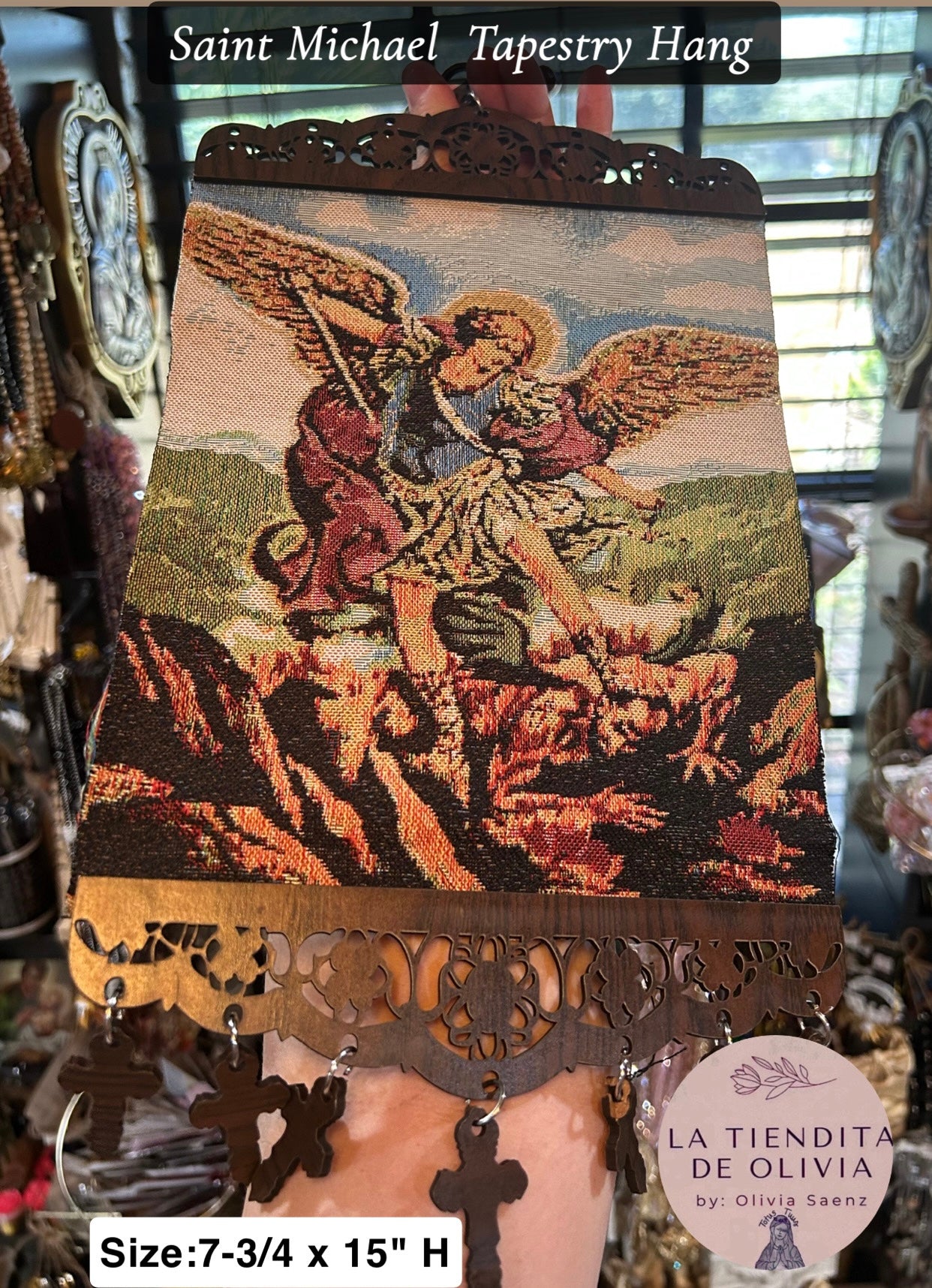 Saint Michael Tapestry Hang Size: 7-3/4 x 15" H