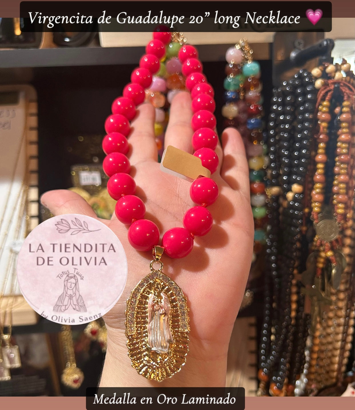 Virgencita de Guadalupe 20" Long Necklace π
Medalla en Oro Laminado