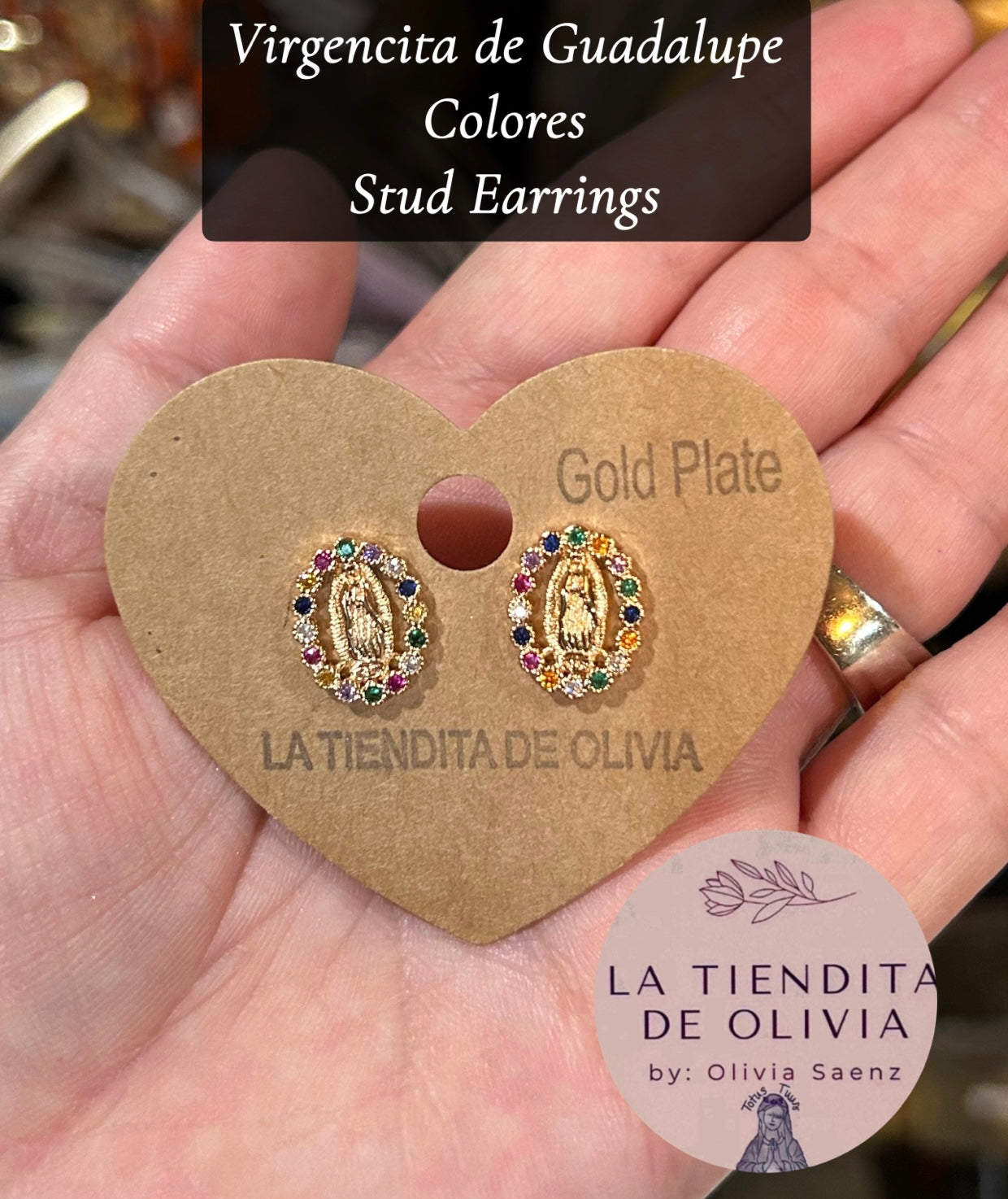 Virgencita de Guadalupe Colores. Stud Earrings