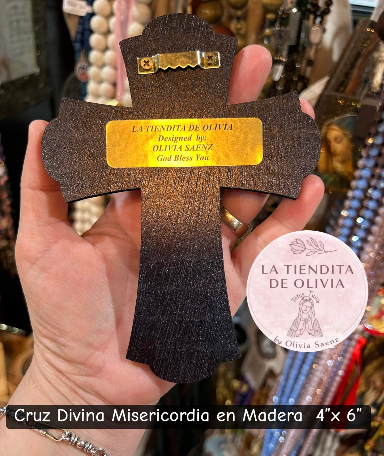 Cruz Divina Misericordia en Madera 4”x 6”