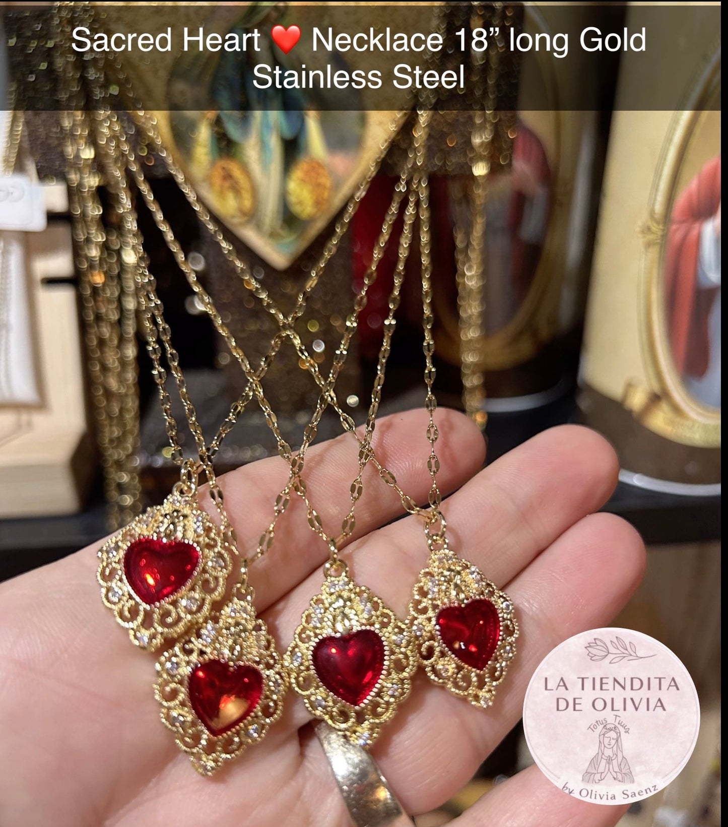 Sacred Heart ❤️ Necklace 18” long Stainless Steel
