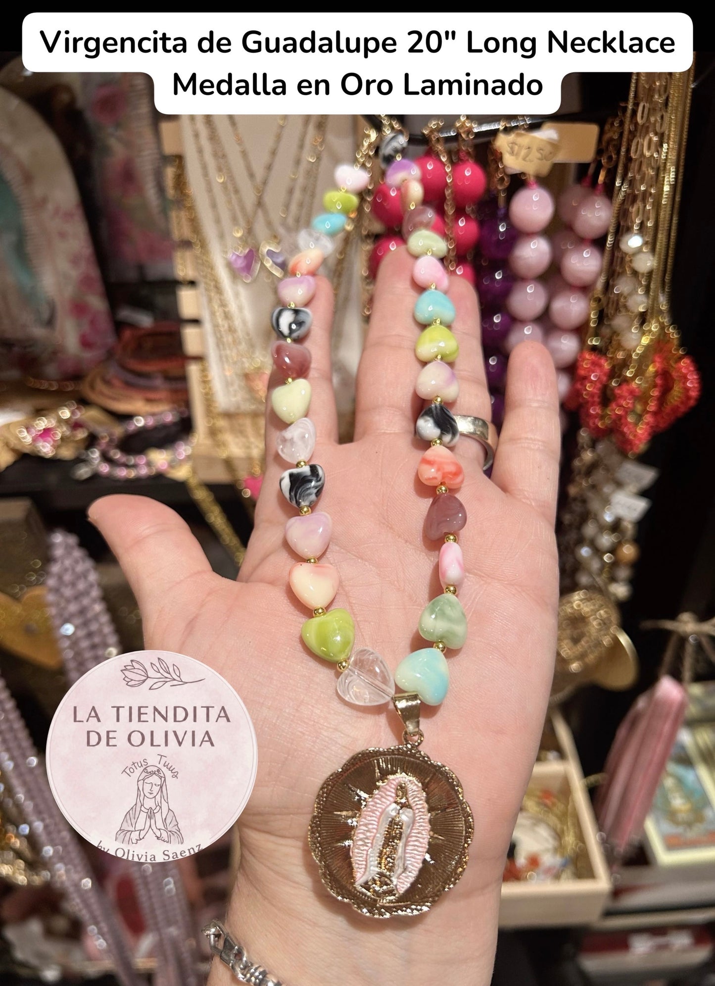 Virgencita de Guadalupe 20" Long Necklace π
Medalla en Oro Laminado