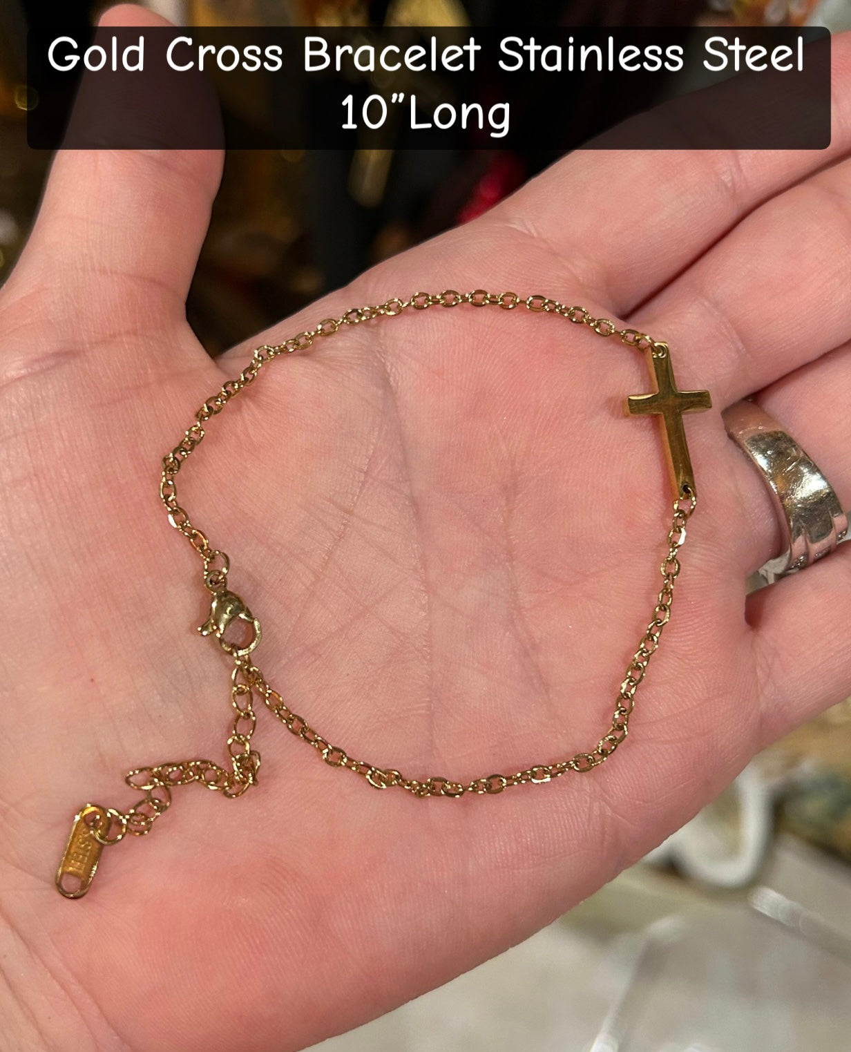 Gold Cross Bracelet Stainless Steel 10”Long