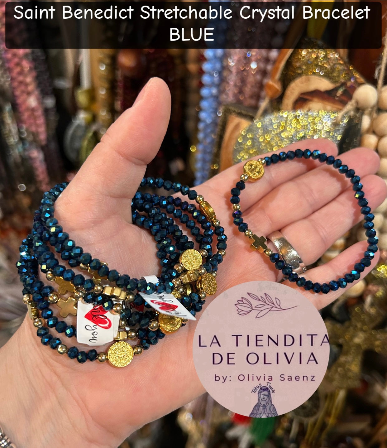 Saint Benedict Stretch Crystal Bracelet BLUE