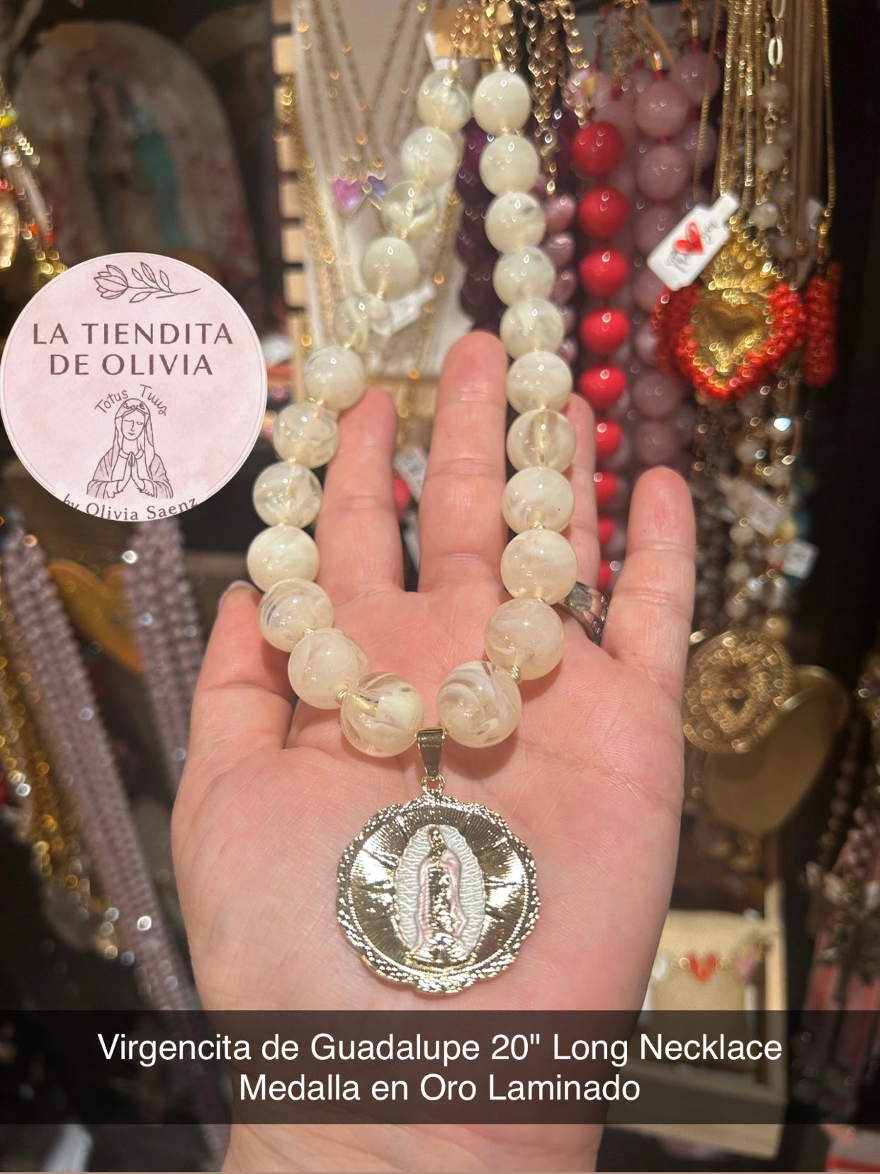 Virgencita de Guadalupe 20" Long Necklace
Medalla en Oro Laminado