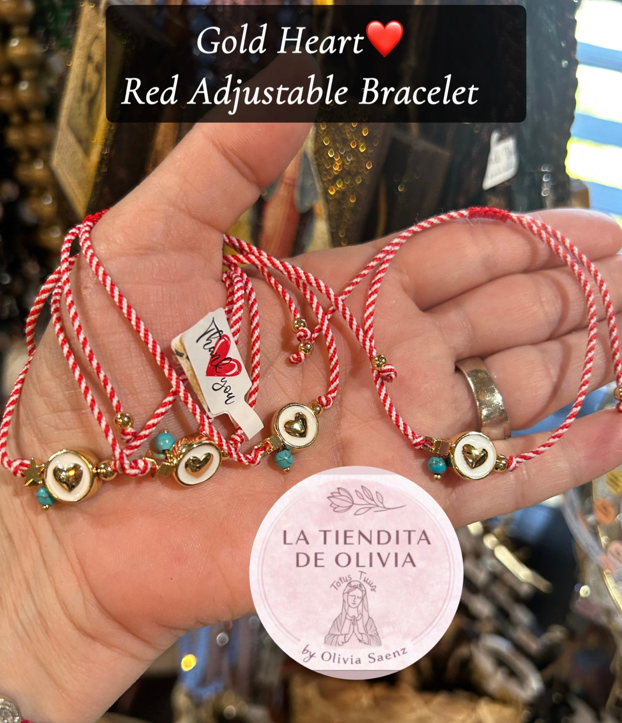 Gold Heart❤️ Red Adjustable Bracelet
