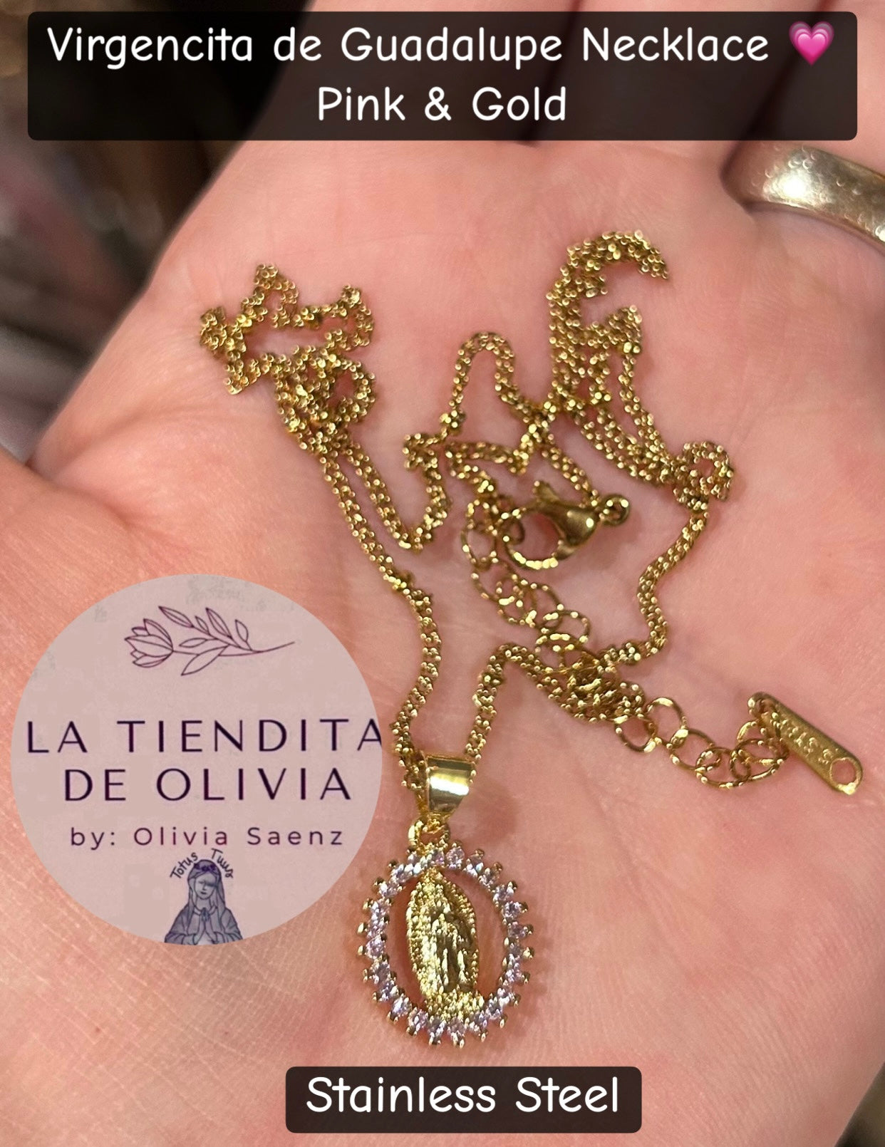 Virgencita de Guadalupe Necklace 💗Pink & Gold