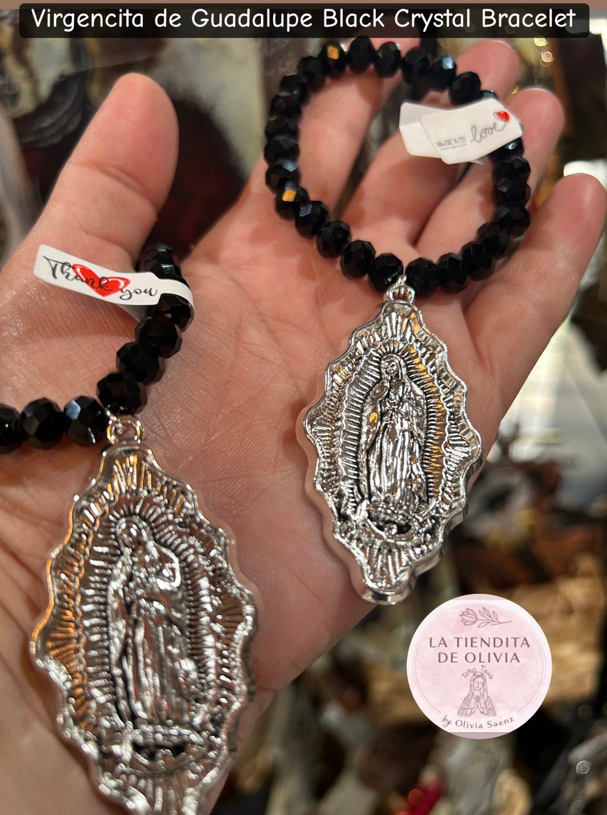 Virgencita de Guadalupe Black Crystal Bracelet