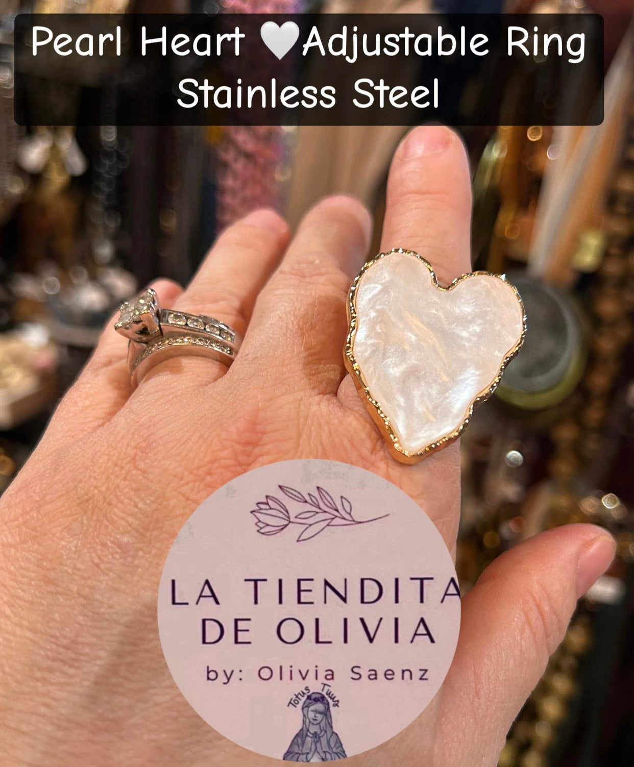 Pearl Heart ð€Adjustable Ring
Stainless Steel