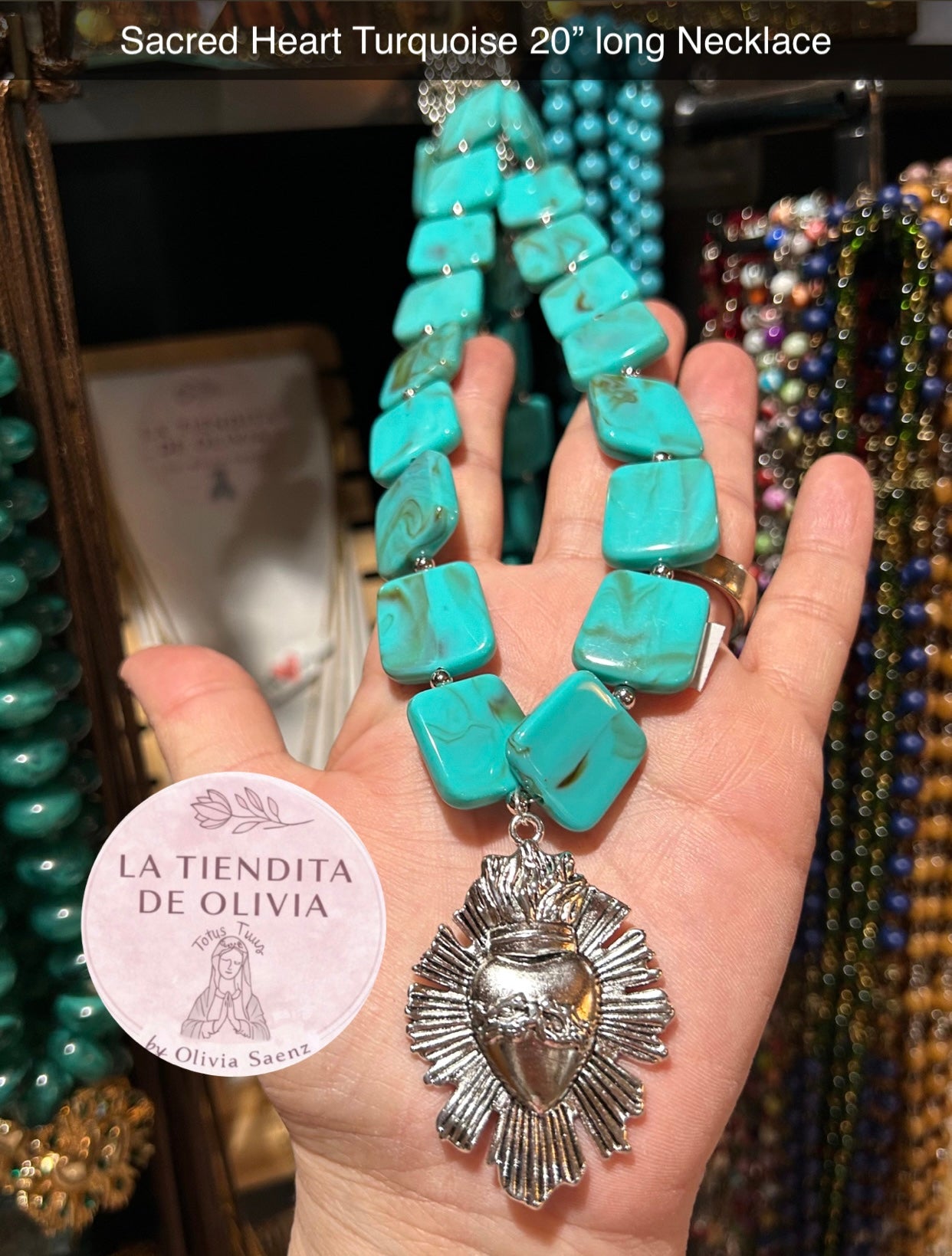 Sacred Heart Turquoise 20" long Necklace