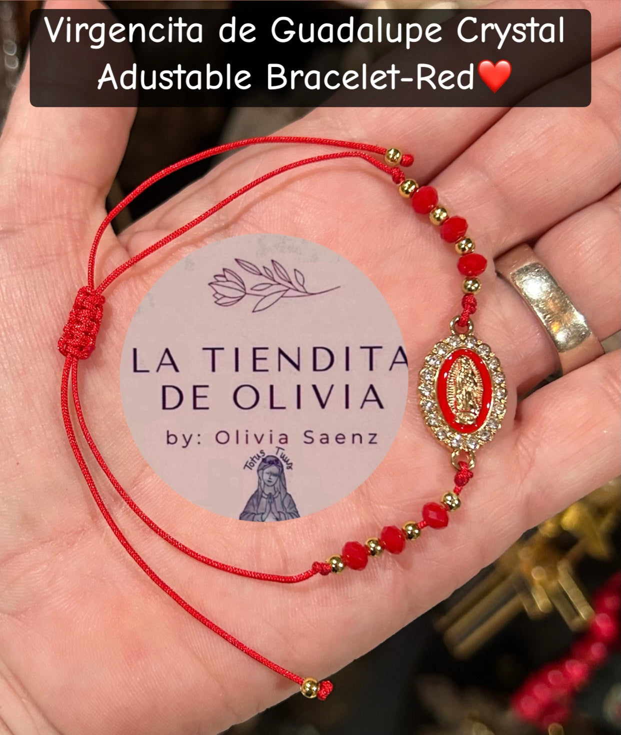 Virgencita de Guadalupe Crystal Adustable Bracelet-Red❤️