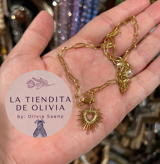 Gold Sacred Heart Paper Clip Necklace 16” long 
Stainless Steel 
$10.00