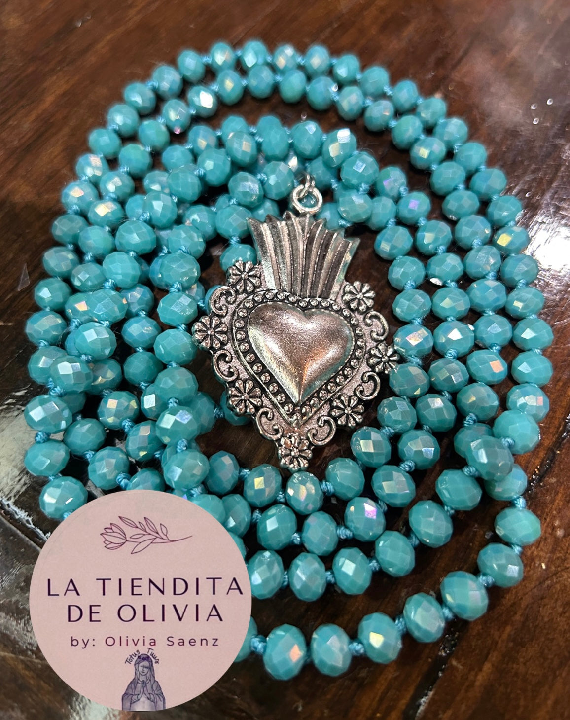 Sagrado Corazón Crystal Necklace Turquoise