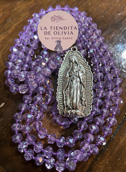 Virgencita de Guadalupe Crystal Necklace - 60” long