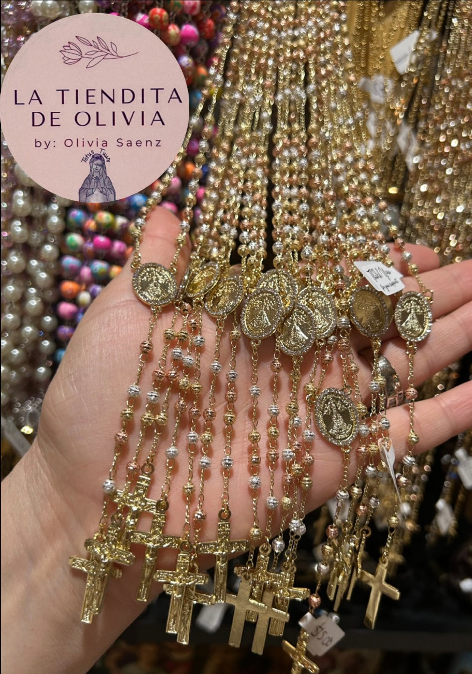 Rosario Tricolor Oro Laminado Virgencita de San Juan