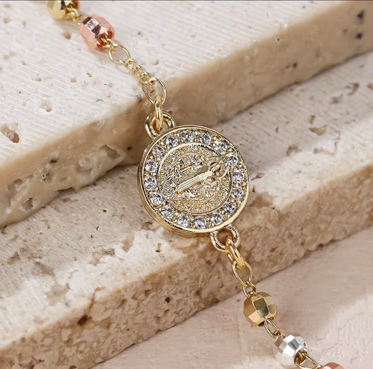 Saint Benedict Rosary-Bracelet Oro Laminado