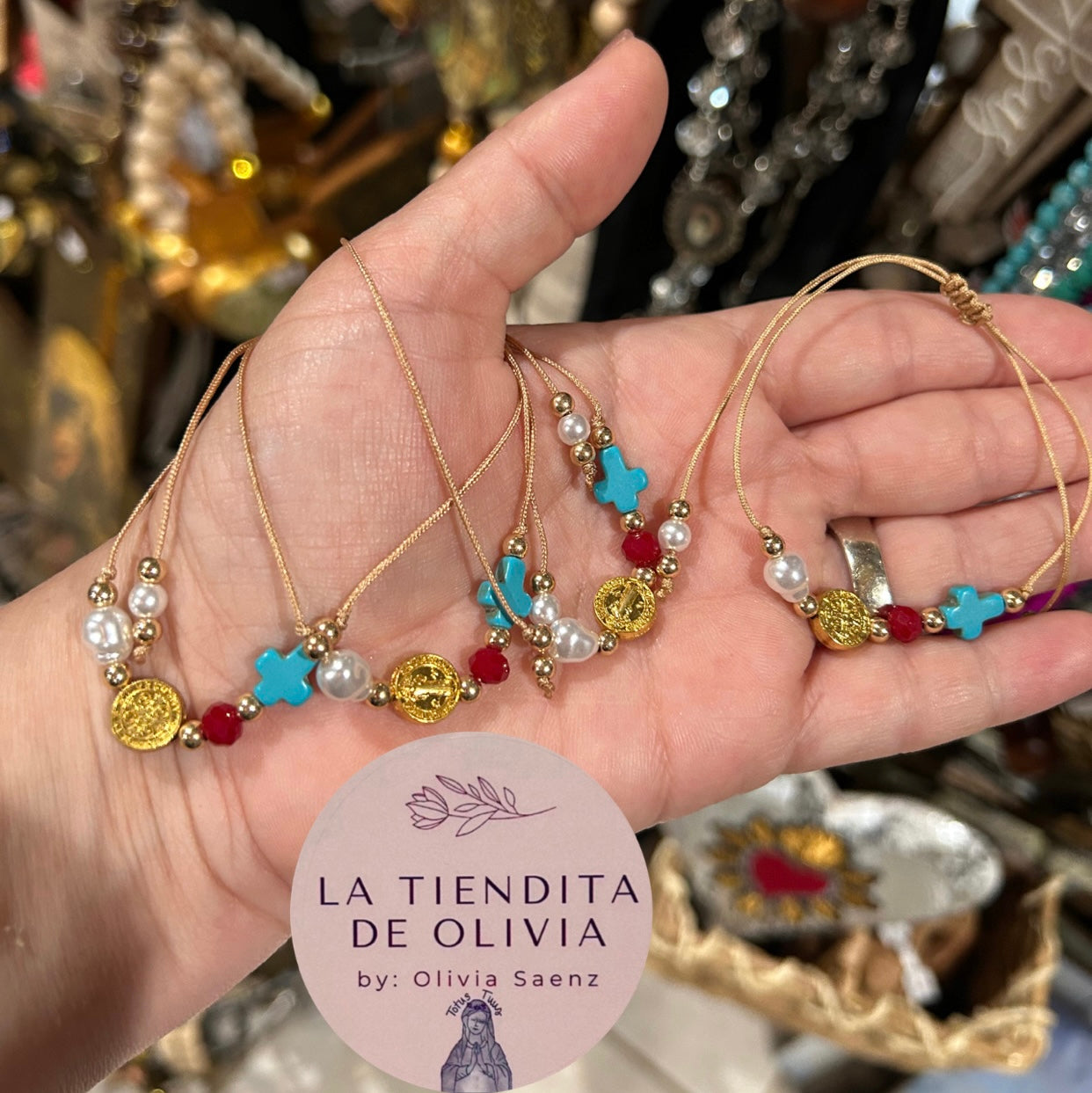 Saint Benedict Turquoise Cross & Pearl 🤍 Bracelet