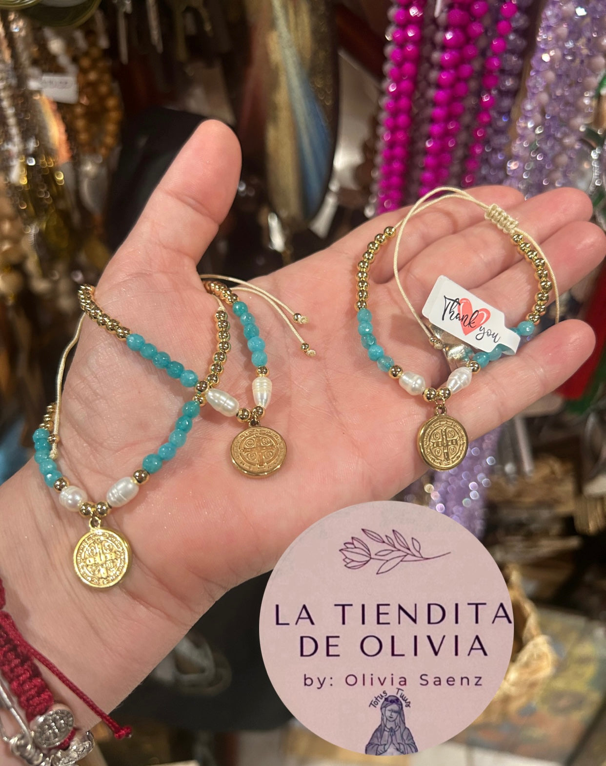 Saint Benedict Turquoise & Pearl Bracelet