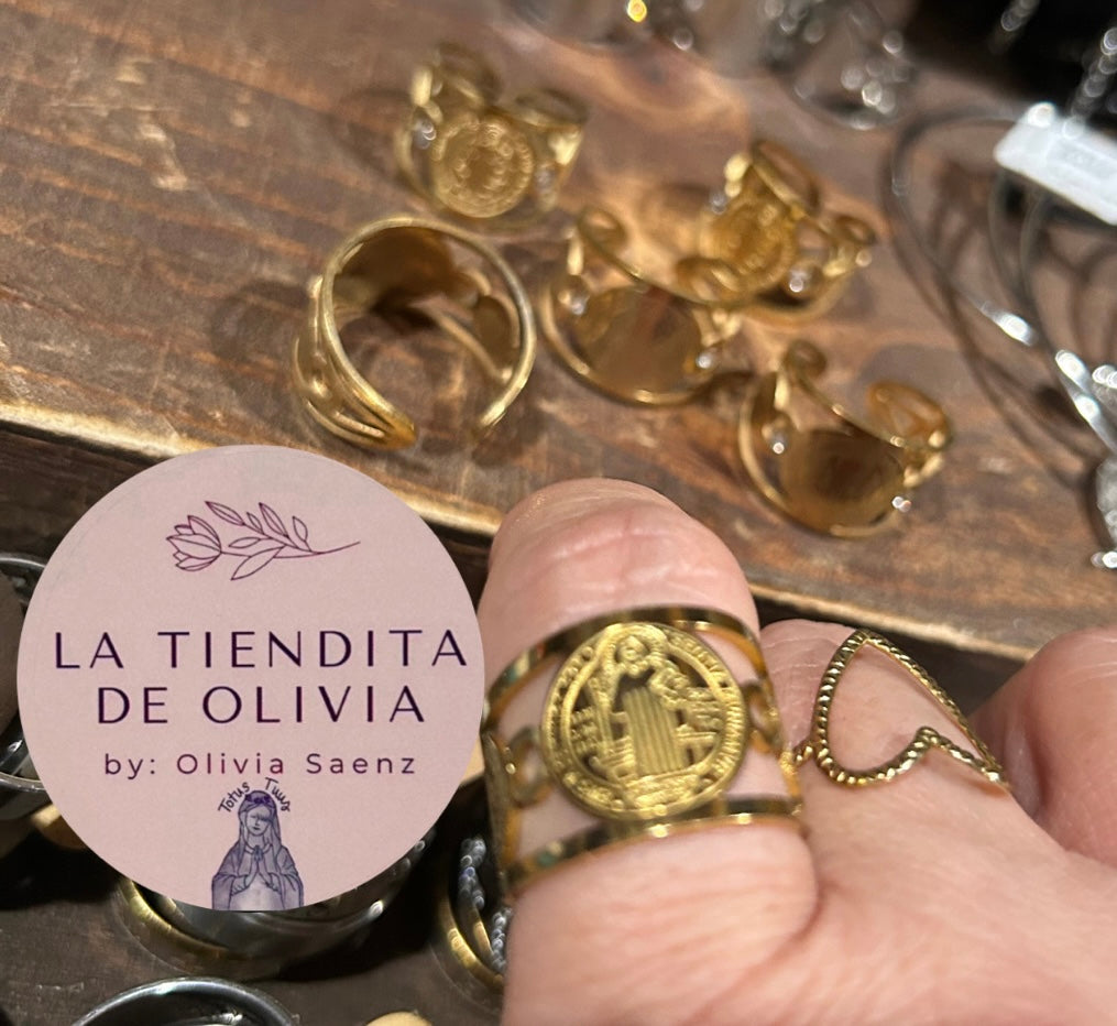 Gold Saint Benedict Ring Adjustable - Adjustable