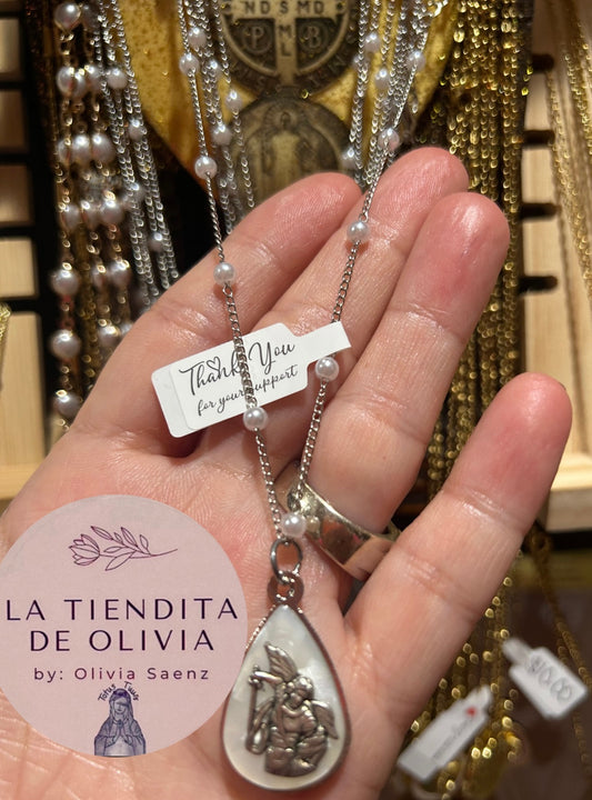 Saint Michael Pearl  Necklace