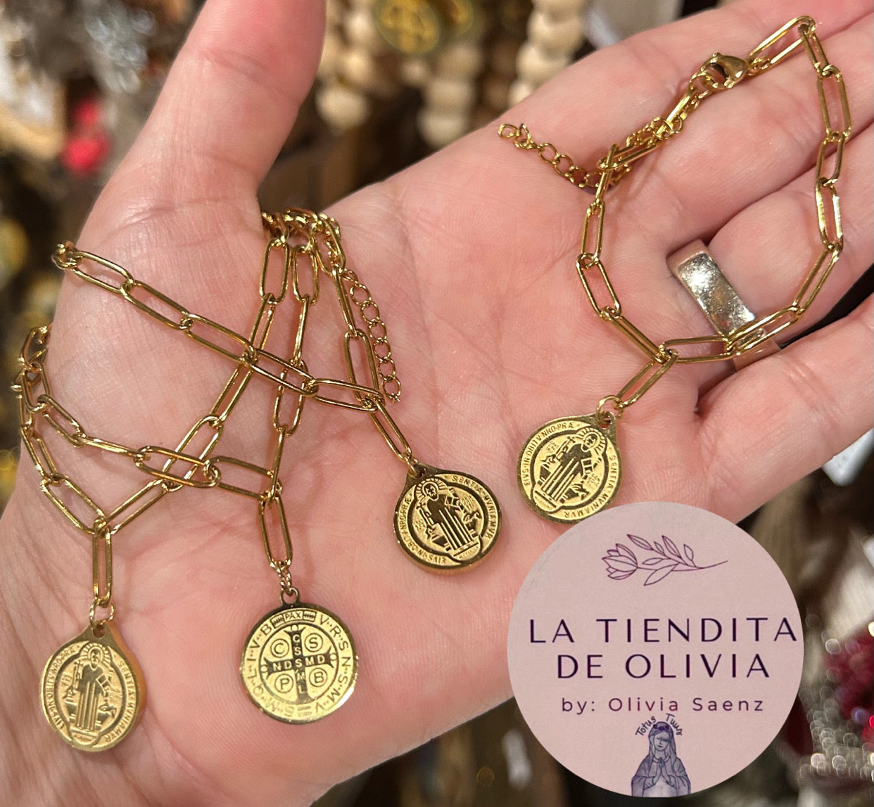 Gold Saint Benedict Gold Paper Clip Bracelet 
Stainless Steel