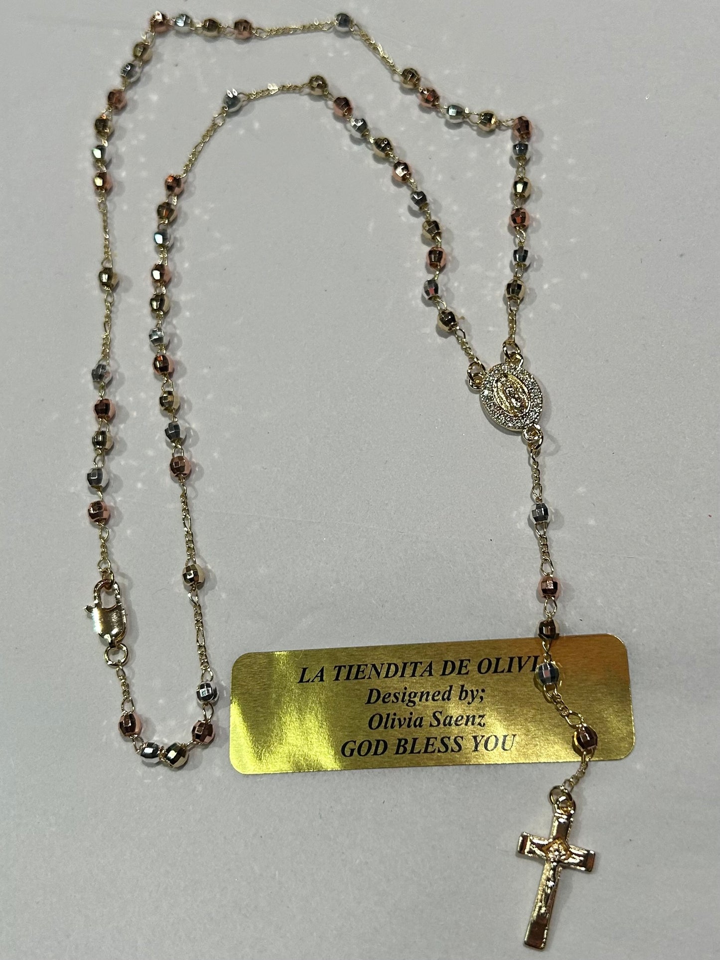 Rosario Tricolor Oro Laminado  Virgencita de Guadalupe