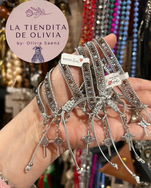 Saint Benedict Crystal Bracelet Adjustable