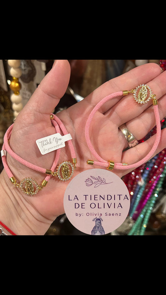 Virgencita de Guadalupe Pink Adjustable Bracelet