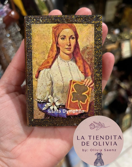 Santa Dymphna Mini Cuadrito de Madera