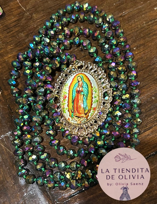 Virgencita de Guadalupe Crystal Necklace - 60” long