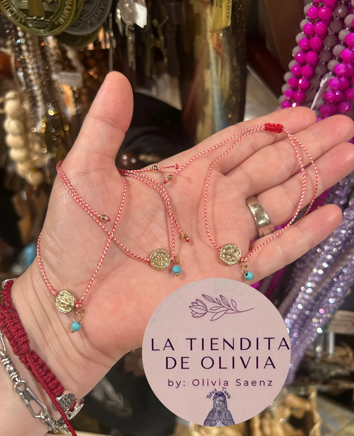 Saint Benedict Red & Turquoise Bracelet Adjustable