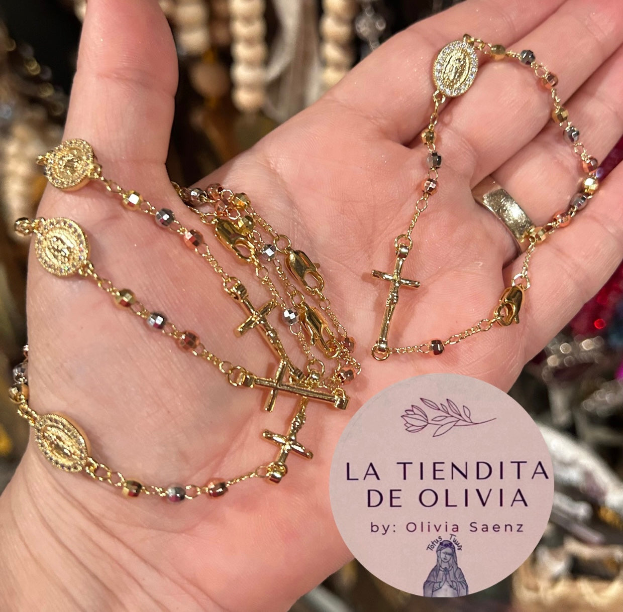 Virgencita de Guadalupe           Rosario-Brazalete Tricolor                Oro Laminado