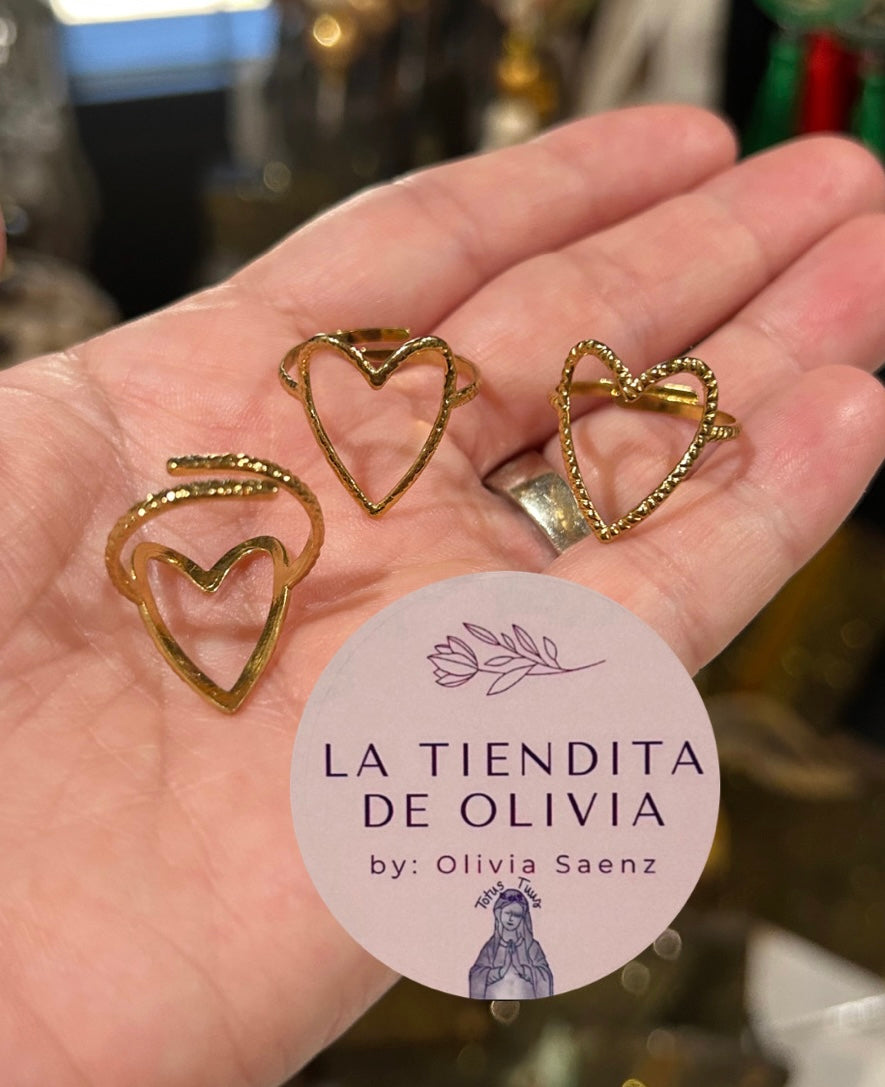 Gold Heart Ring Adjustable-Stainless Steel