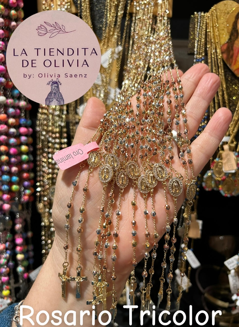 Rosario Tricolor Oro Laminado  Virgencita de Guadalupe