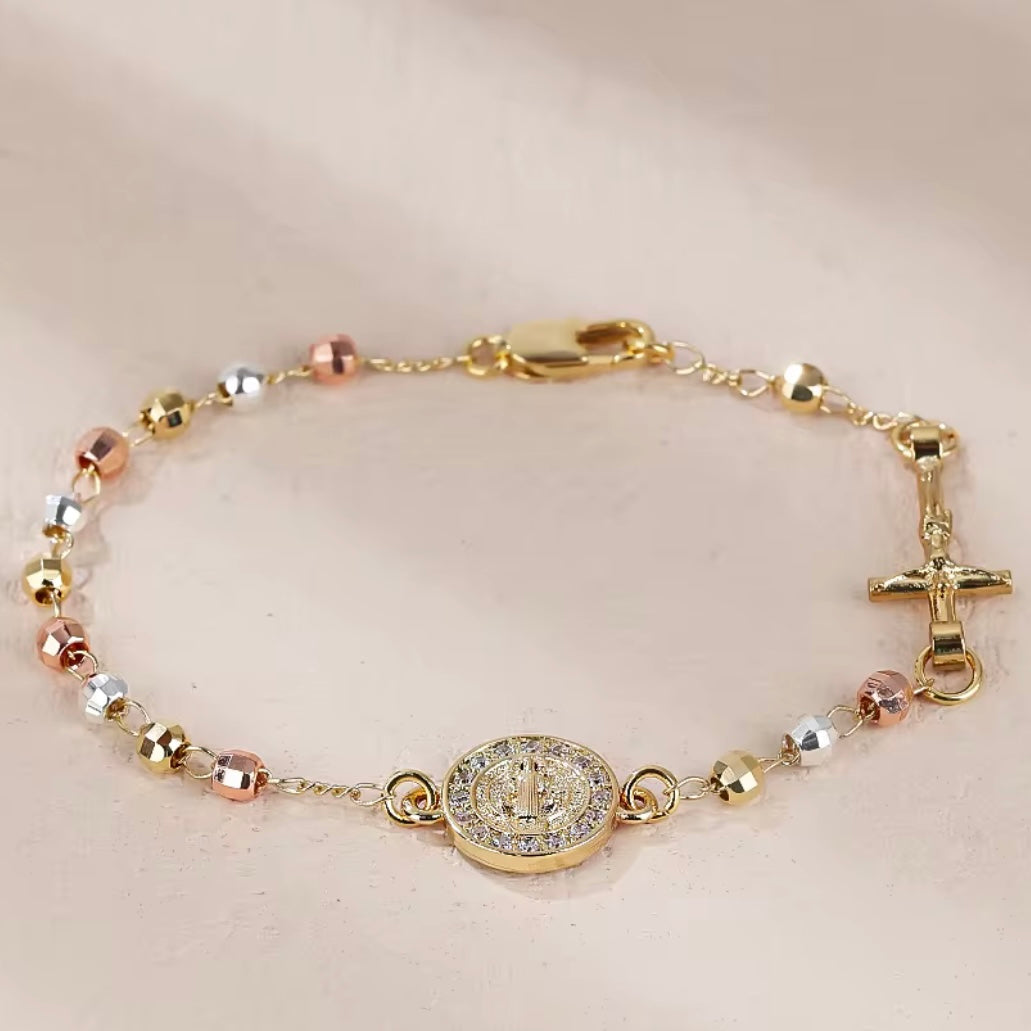 Saint Benedict Rosary-Bracelet Oro Laminado