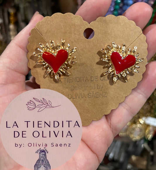 Red Heart Gold Earrings