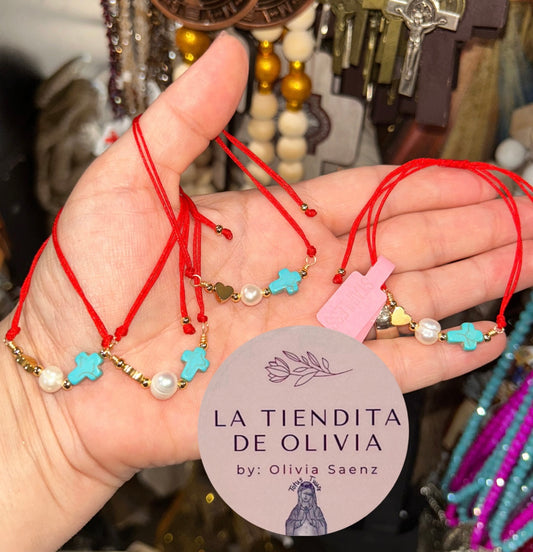 Turquoise Cross, Pearl & Heart❤️  Red Bracelet