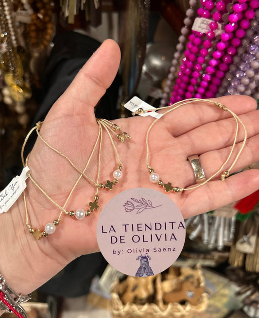 Cross & Pearl Bracelet Adjustable