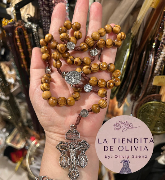 Saint Benedict Medal &  Pardon Crucifix Rosary
Imitation Olive Wood 
18” Long