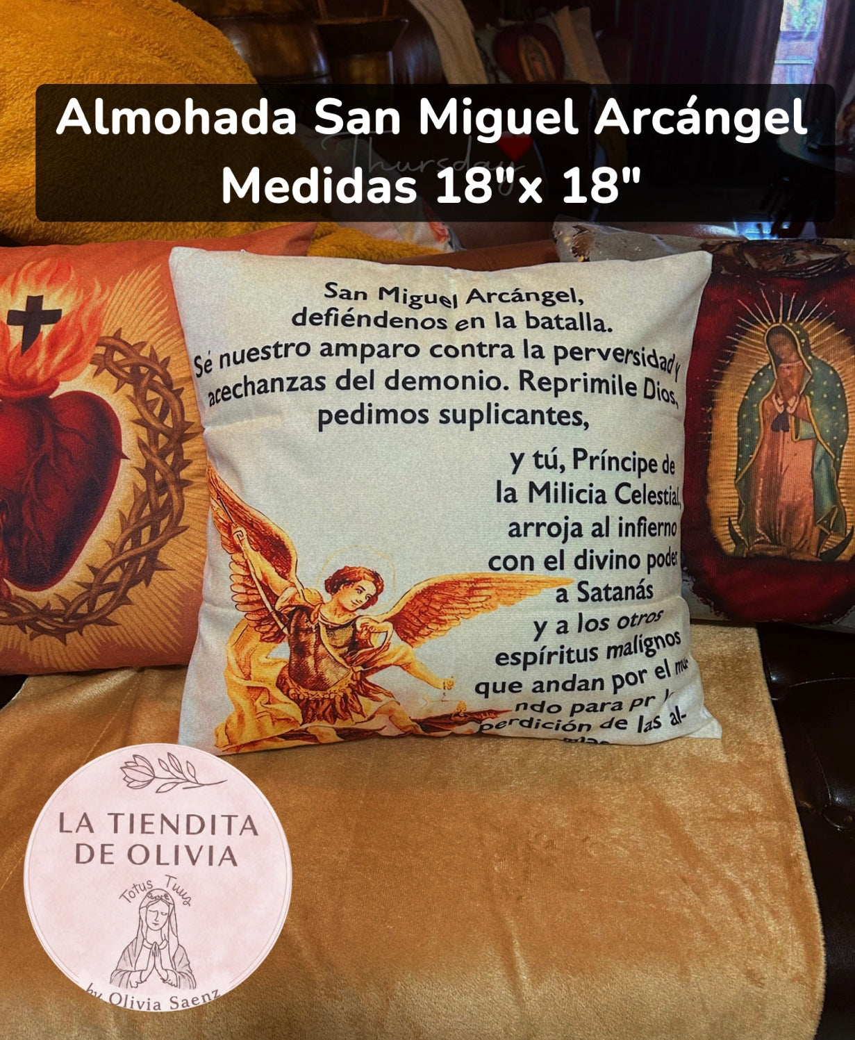Almohada San Miguel Arcángel 
Medidas 18"x 18"