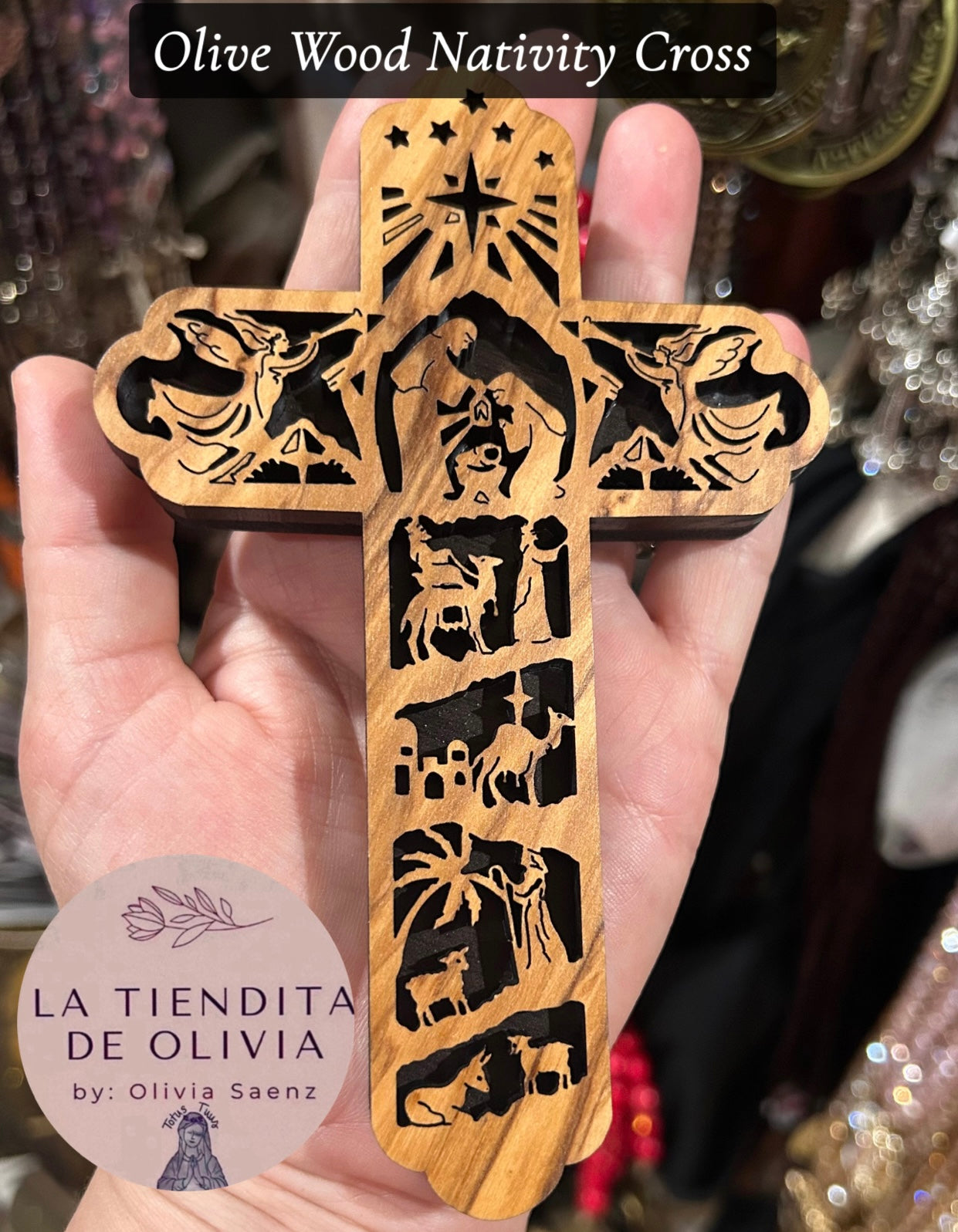 Olive Wood Nativity Cross