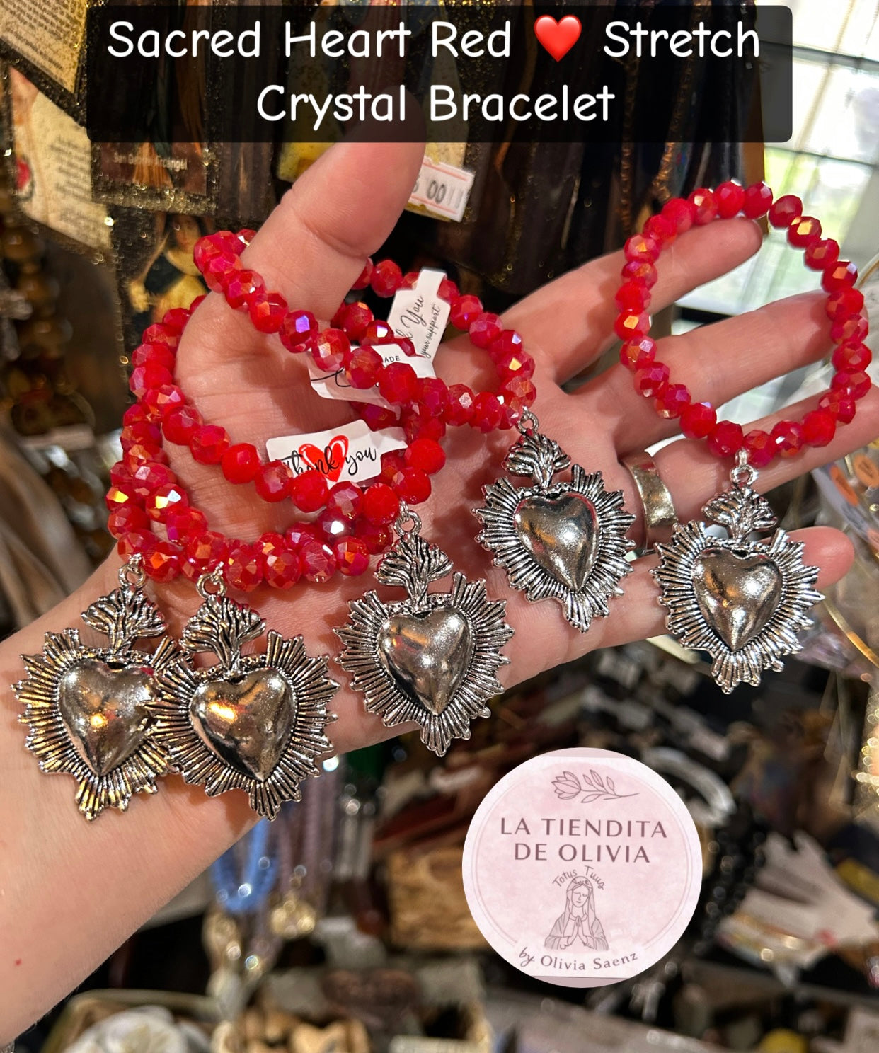 Sacred Heart Red ❤️ Stretch Crystal Bracelet