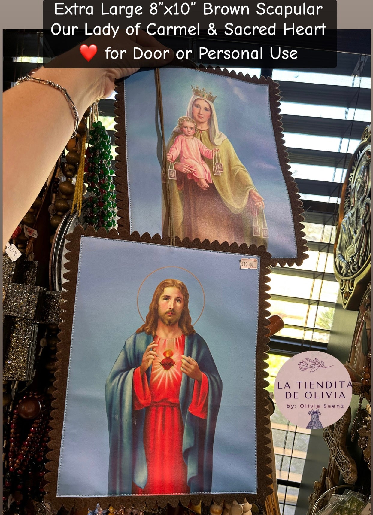 Extra Large 8”x10” Brown Scapular Our Lady of Carmel & Sacred Heart ❤️ for Door or Personal Use
