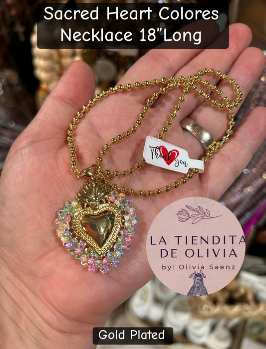 Sacred Heart Colores Necklace 18”Long