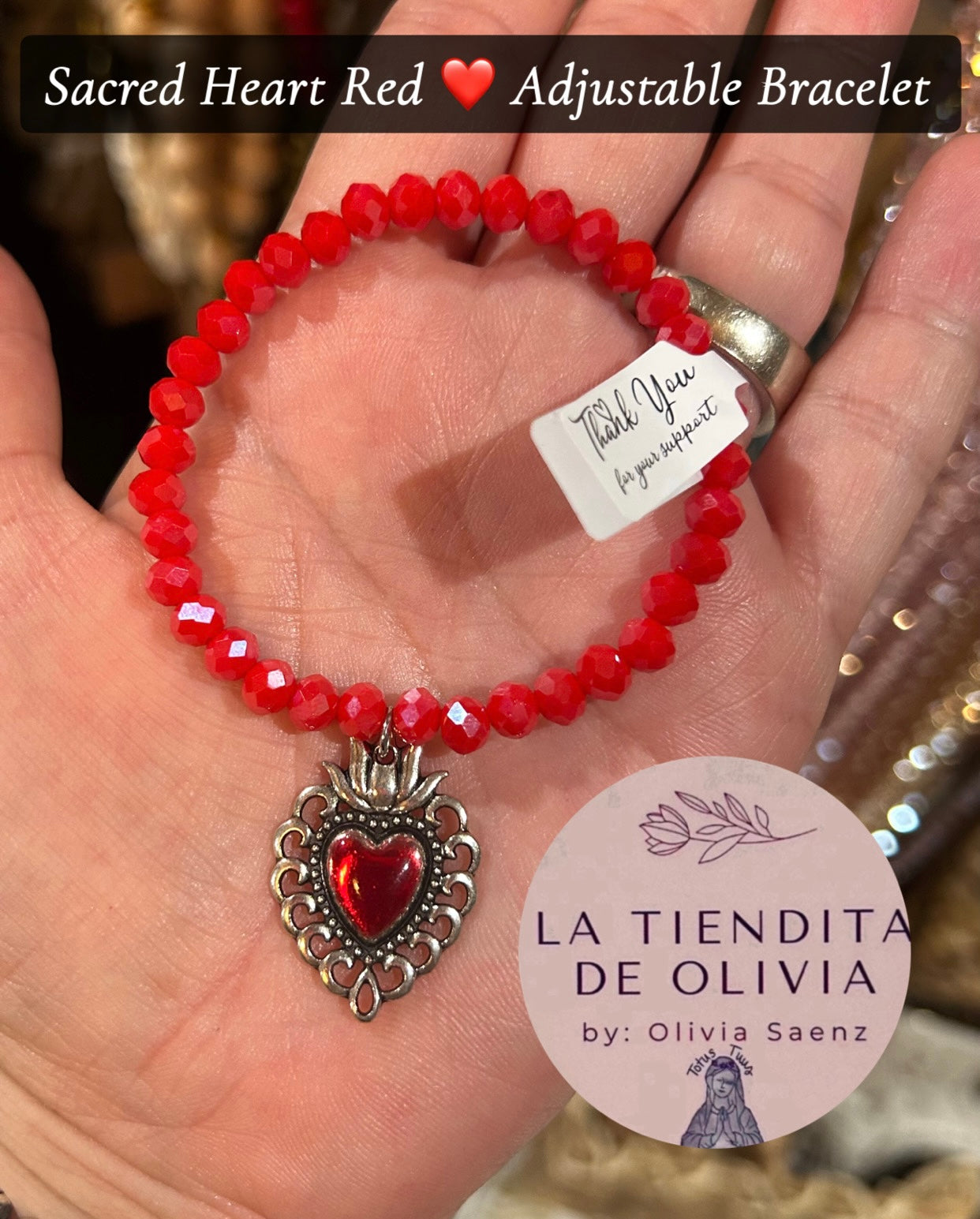 Sacred Heart Red ❤️ Adjustable Crystal Bracelet