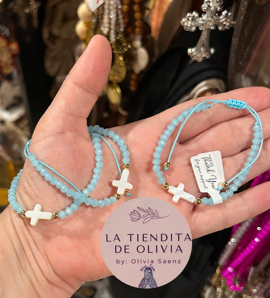 Mother of Pearl Adjustable Bracelet Light Blue