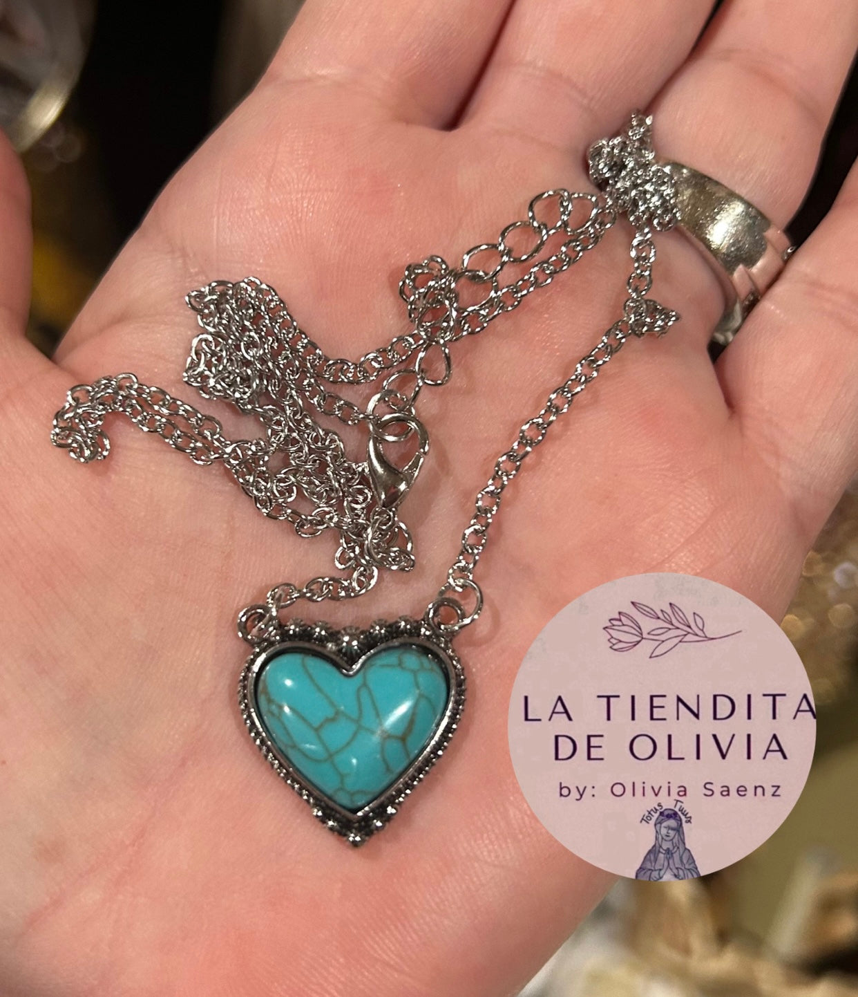 Turquoise Heart  Pendant Necklace 20”Long